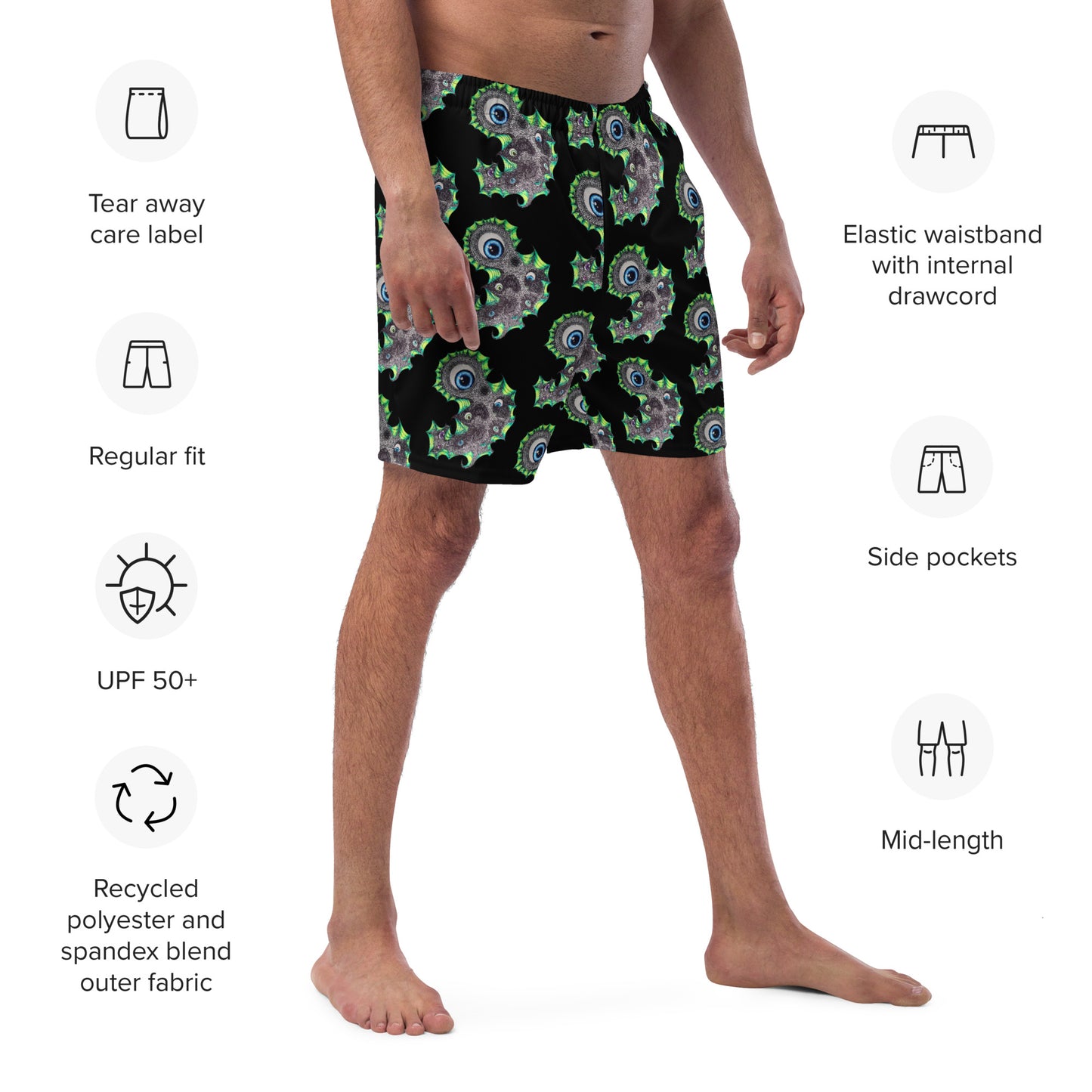 The Eyes Have IT All-Over Print Recycled Swim Trunks