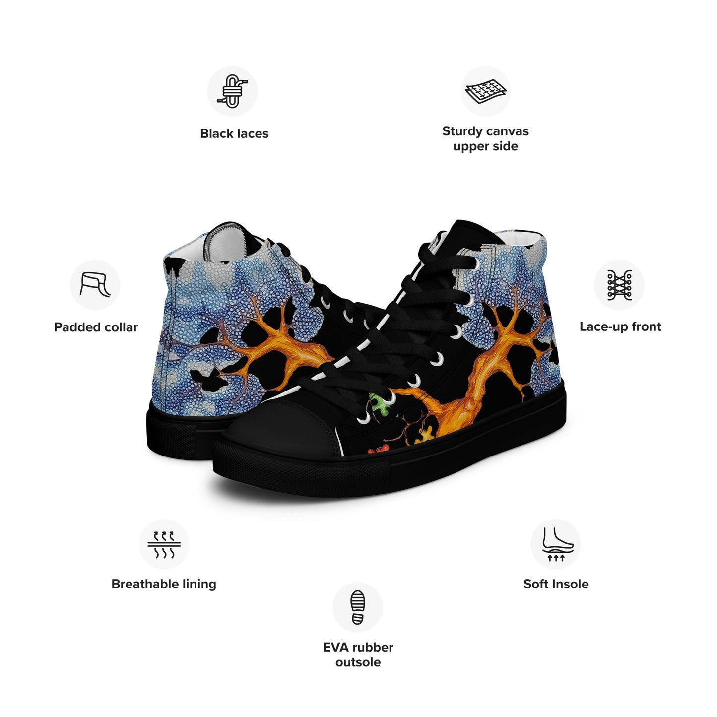 Autism tree "with black canvas" Men’s high top canvas shoes