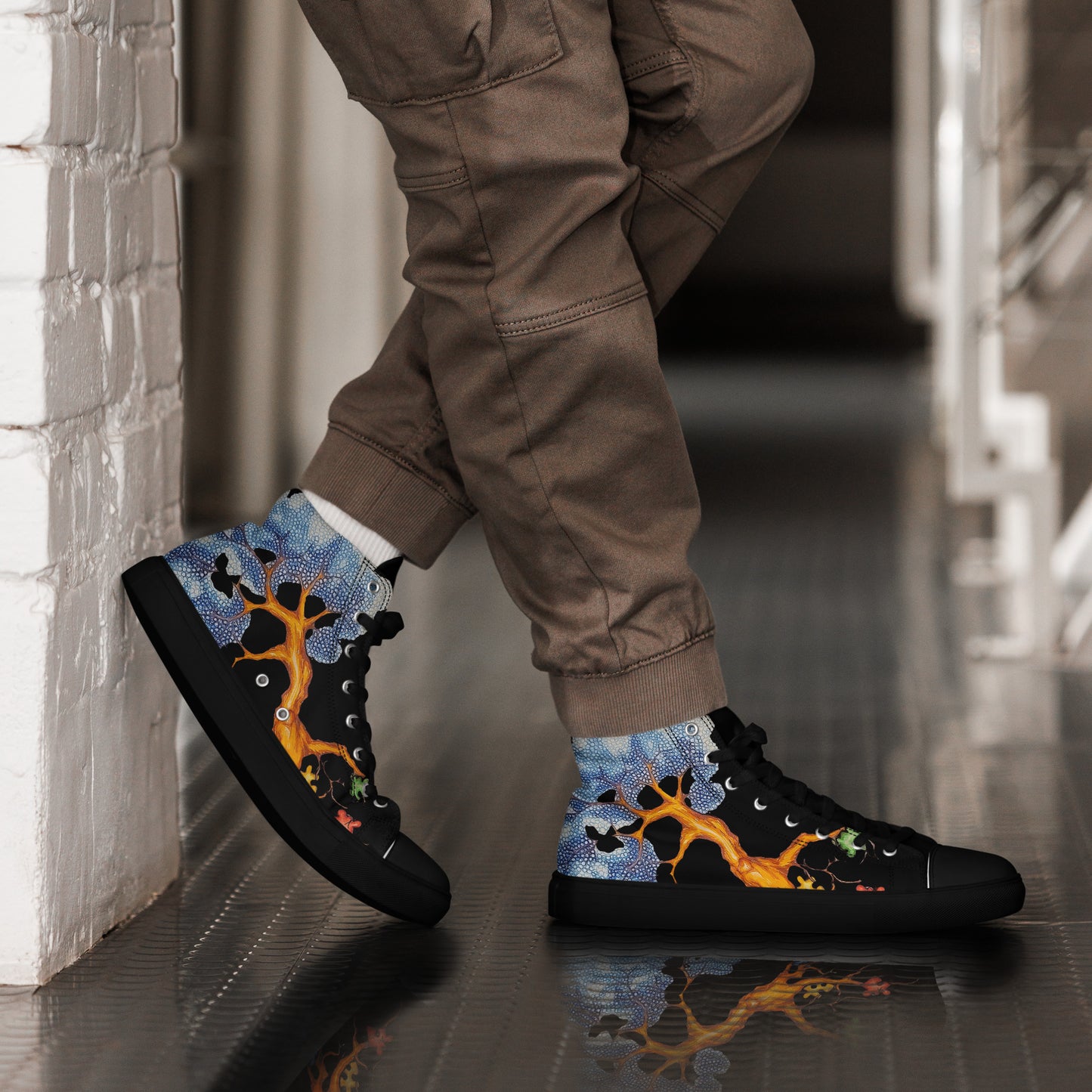 Autism tree "with black canvas" Men’s high top canvas shoes