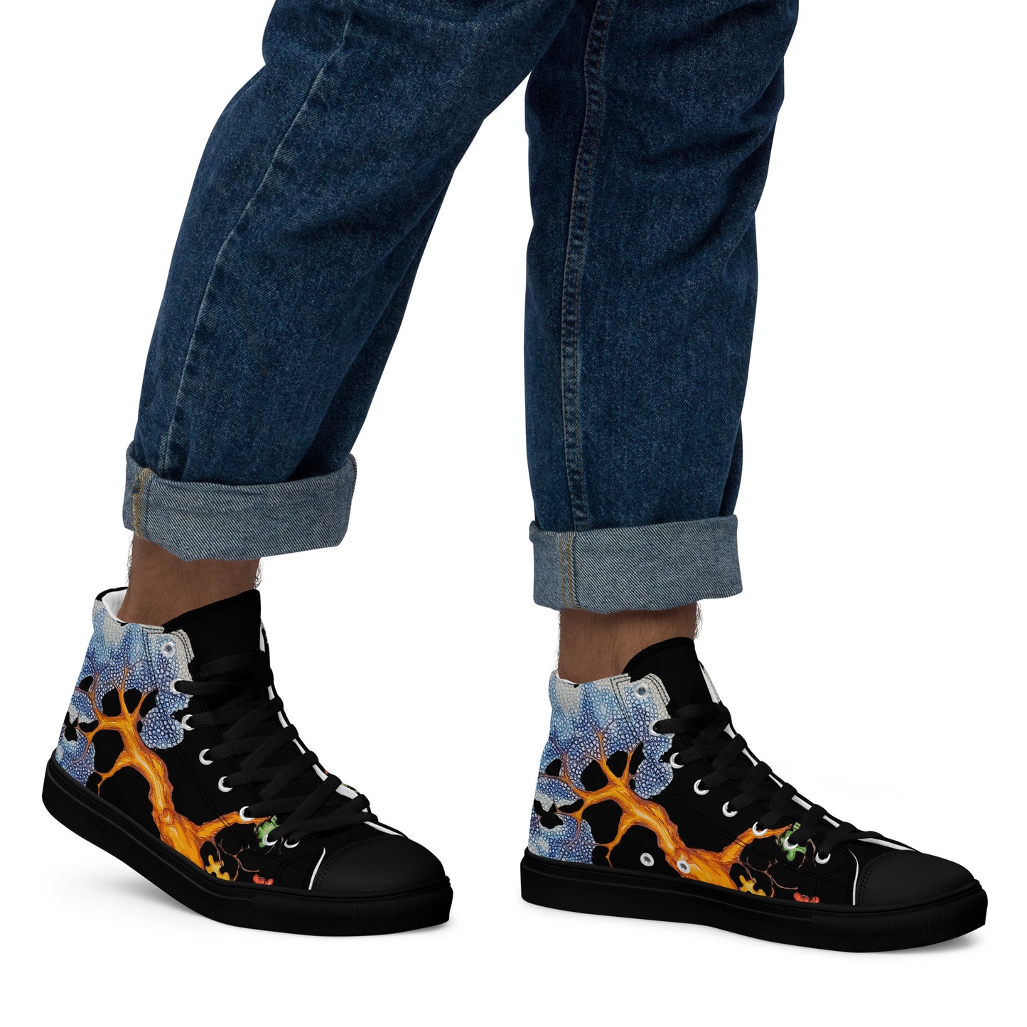 Autism tree "with black canvas" Men’s high top canvas shoes