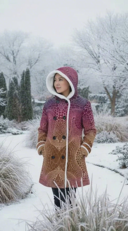 Signs of Life Sunset All-Over Print Women's Hooded Double-Breasted Winter Coat With Fleece