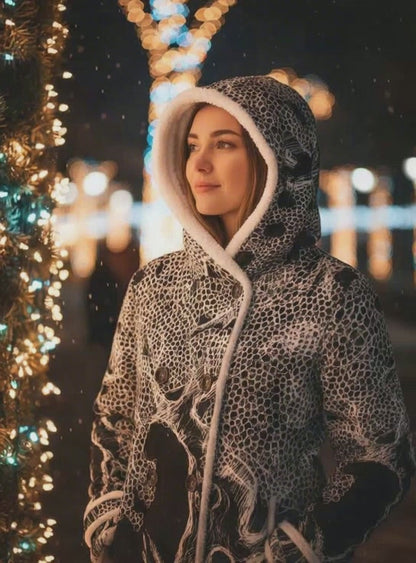 The Fallen Tree All-Over Print Women's Hooded Double-Breasted Winter Coat With Fleece