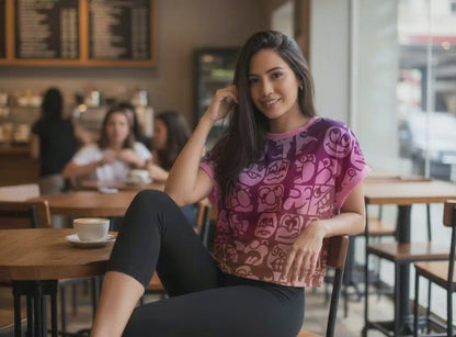 Faces All-Over Print Women's Open-Back Crossover Workout Tee