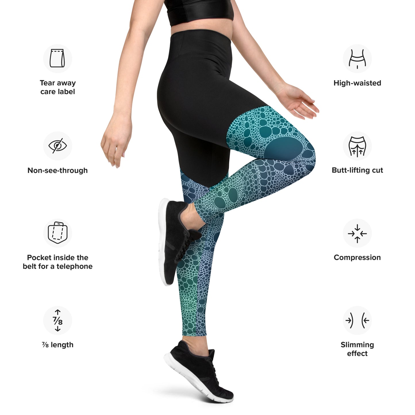 Lost In Circles Ocean Blue Sports Leggings