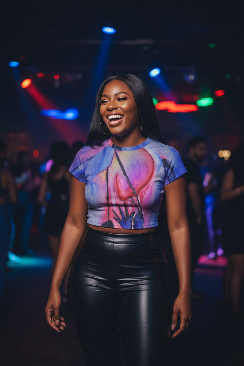 Heart Strings All-Over Print Women's Raglan Cropped T-shirt