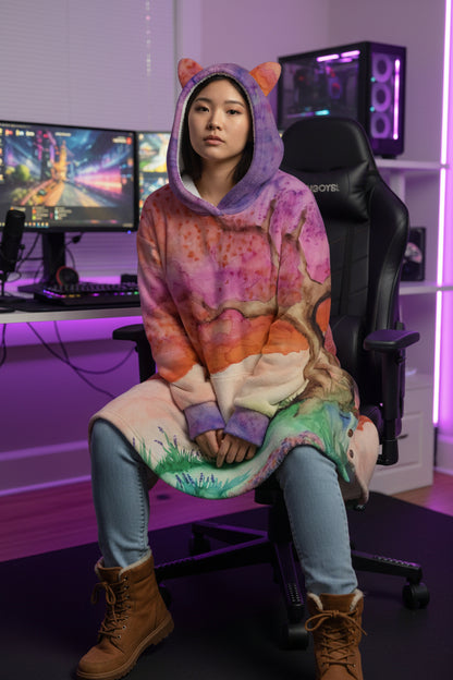 A New Dawn All-Over Print Women's Flannel Hoodie with Cat Ears