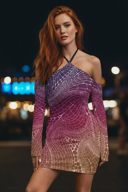 Signs of Life Sunset All-Over Print Women's Halter Lace-up Dress