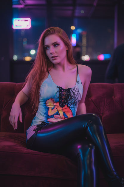 Pins and Needles All-Over Print Women's V-neck Eyelet Lace-up Cami Dress