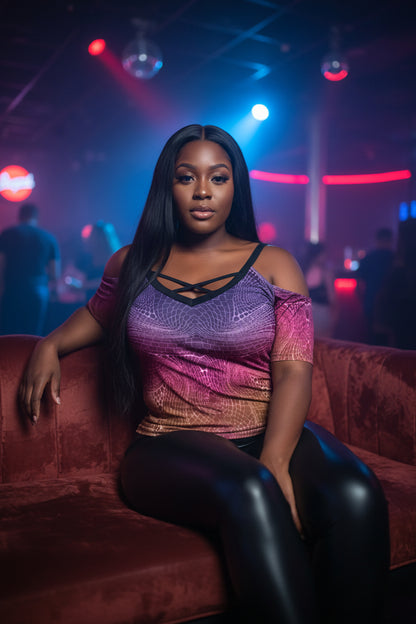 Signs of life Sunset All-Over Print Women's Cold Shoulder T-shirt With Criss Cross Strips