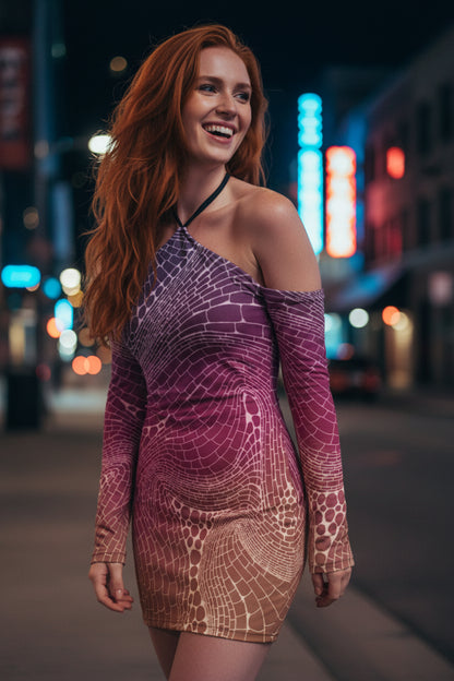 Signs of Life Sunset All-Over Print Women's Halter Lace-up Dress