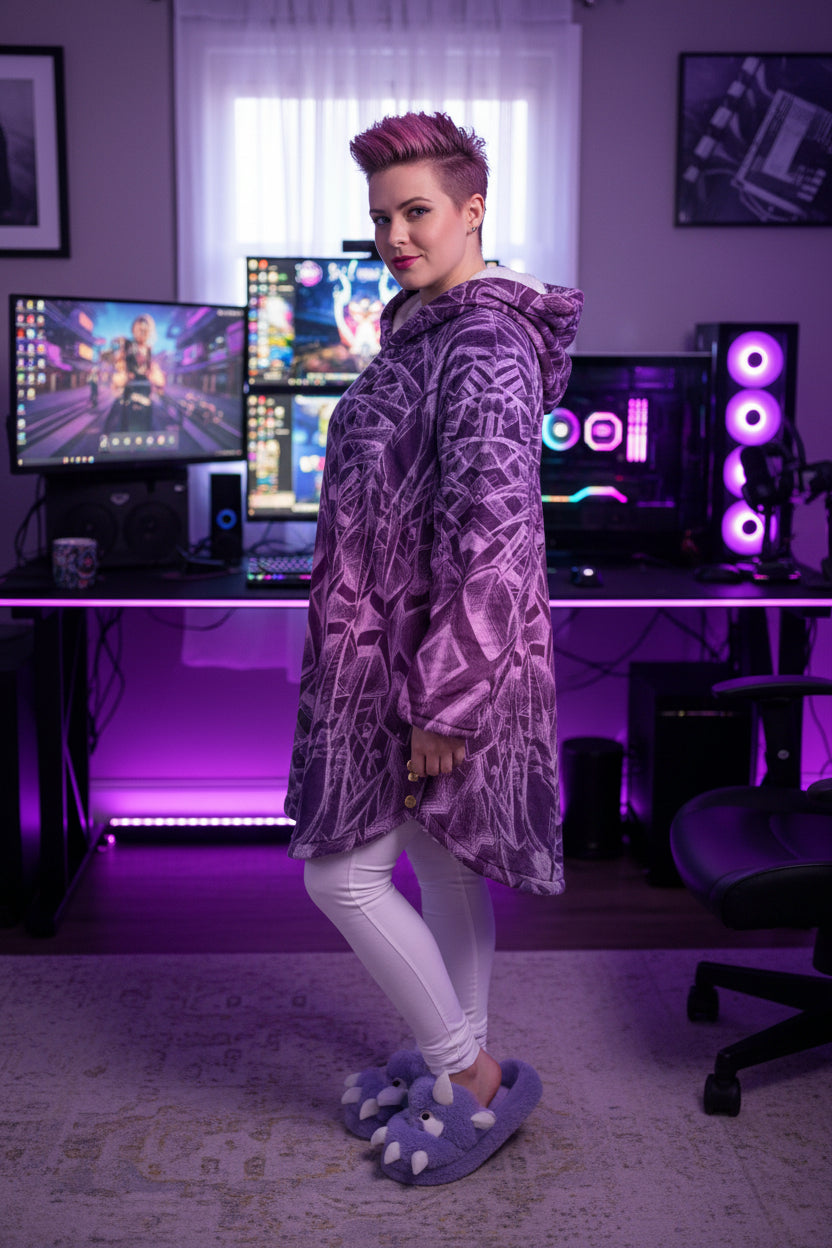 Sketch Orchid All-Over Print Women's Flannel Hoodie with Cat Ears