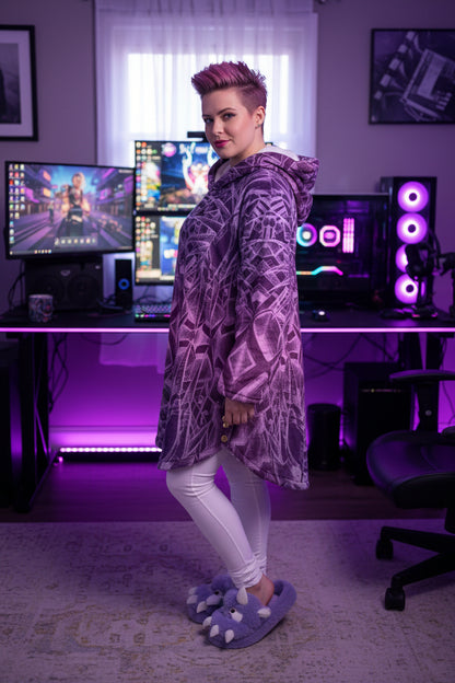 Sketch Orchid All-Over Print Women's Flannel Hoodie with Cat Ears