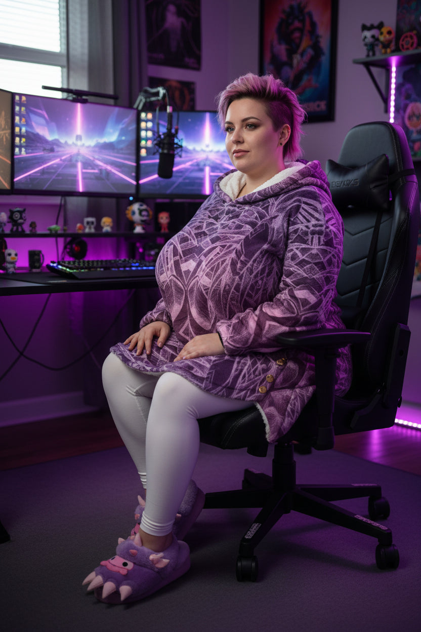 Sketch Orchid All-Over Print Women's Flannel Hoodie with Cat Ears