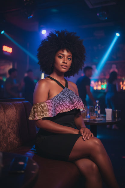 Faces Sunset All-Over Print Women's Cold Shoulder Cami Dress With Ruffle