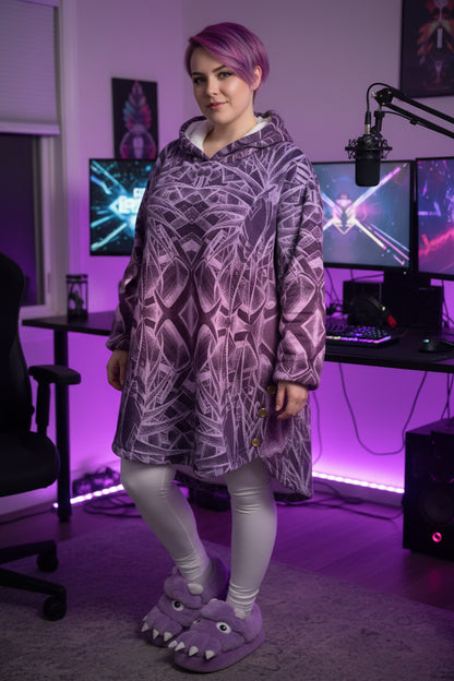 Sketch Orchid All-Over Print Women's Flannel Hoodie with Cat Ears