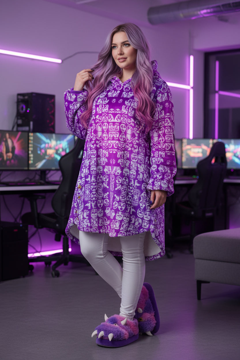 Faces Passion Pink All-Over Print Women's Flannel Hoodie with Cat Ears