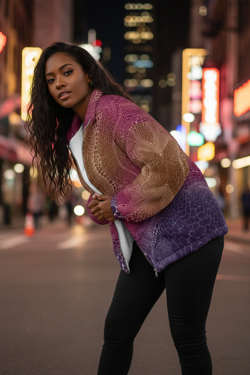 Signs of Life Sunset All-Over Print Unisex Borg Fleece Stand-up Collar Coat With Zipper Closure(Plus Size)