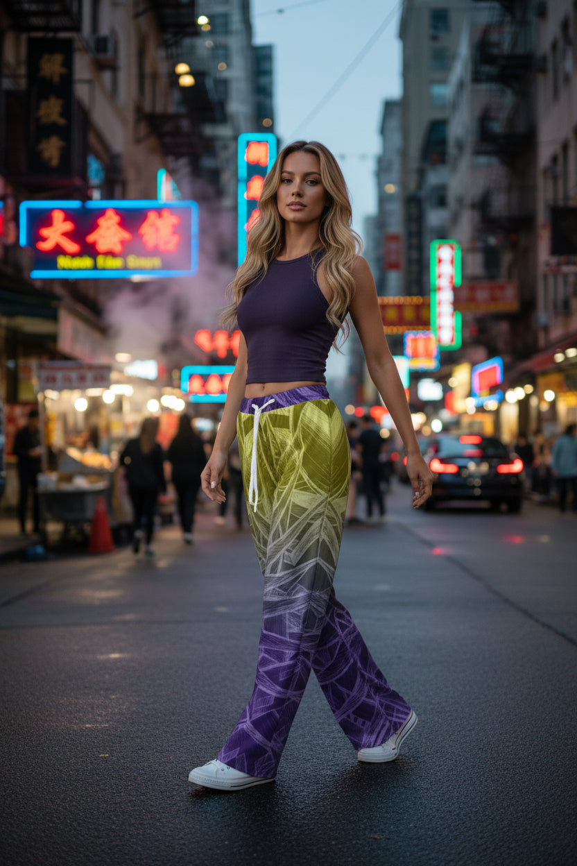 Sketch Purple and Gold All-Over Print Women's Casual Pants