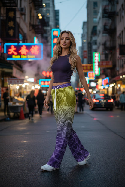 Sketch Purple and Gold All-Over Print Women's Casual Pants