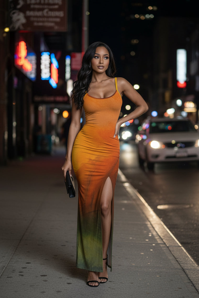 Autumn's Heart All-Over Print Women's Long Dress with Slit