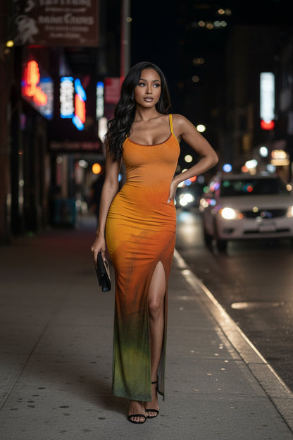 Autumn's Heart All-Over Print Women's Long Dress with Slit