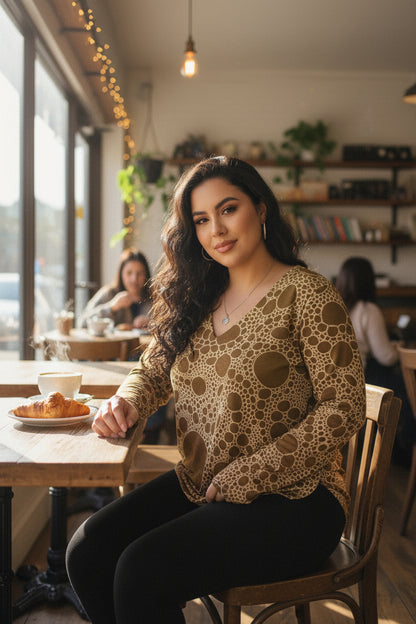 Lost in Circles Sunset All-Over Print Women's V-neck T-shirt With Curved Hem(Plus Size)