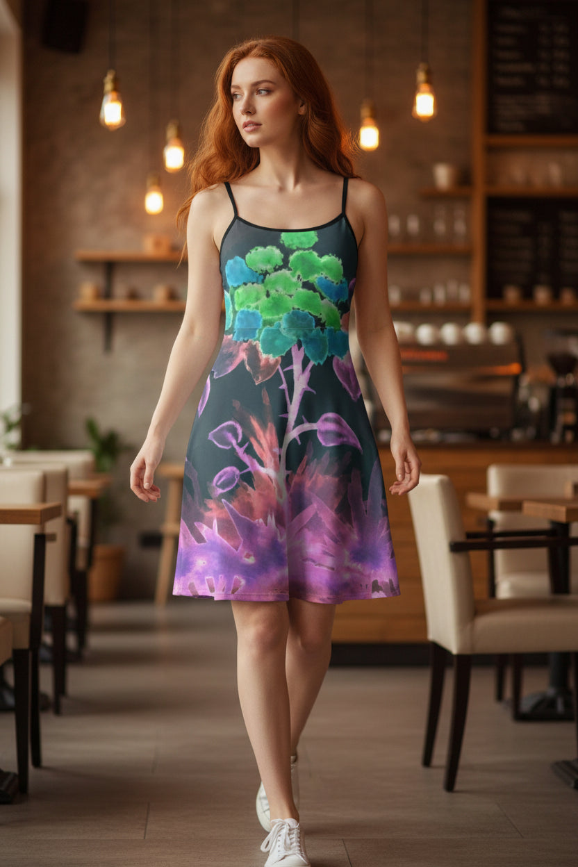 Morning Bloom Inverted All-Over Print Women's Double-Layer Mesh Dress
