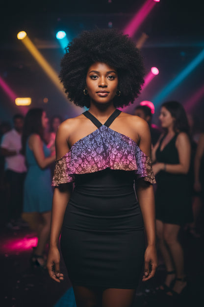 Faces Sunset All-Over Print Women's Cold Shoulder Cami Dress With Ruffle