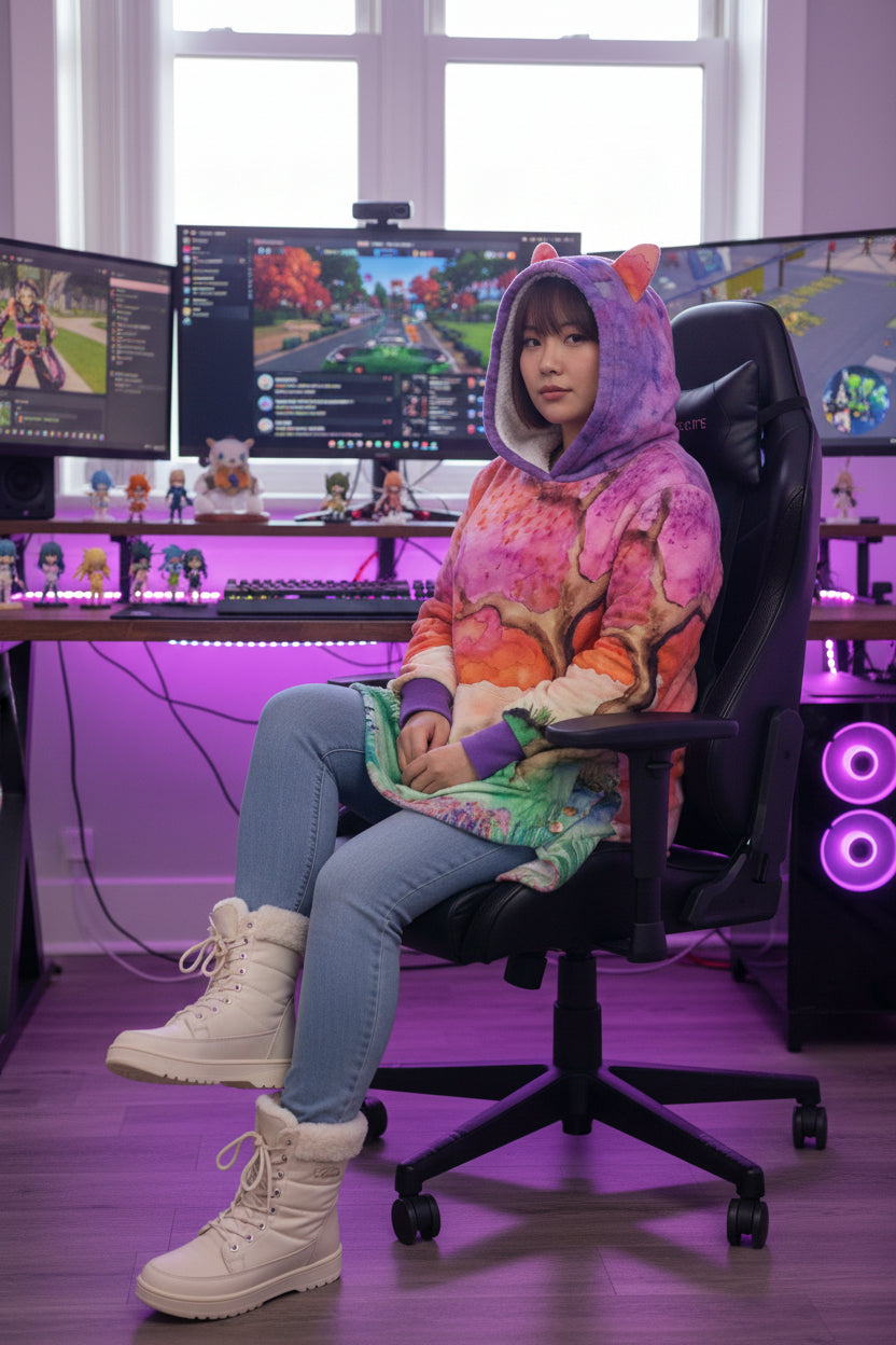 A New Dawn All-Over Print Women's Flannel Hoodie with Cat Ears