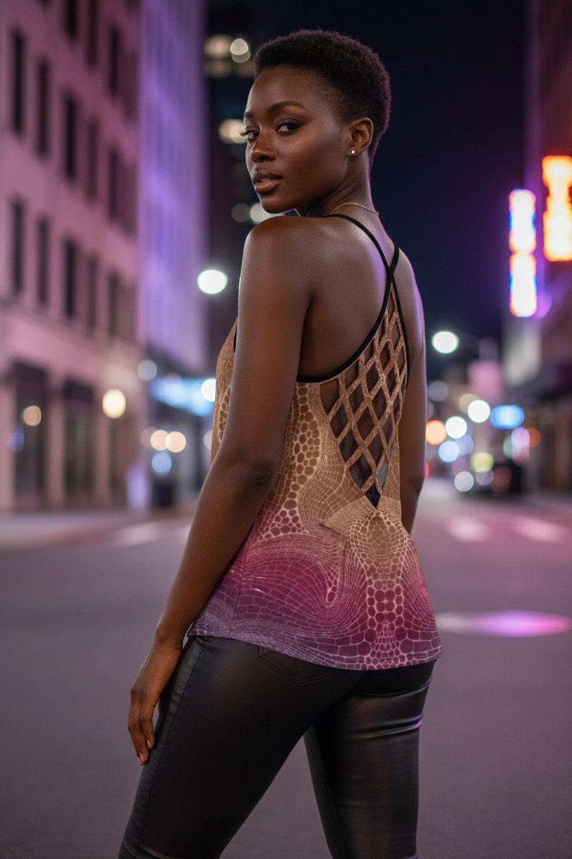 Signs of Life Sunset All-Over Print Women's Criss-Cross Open Back Tank Top