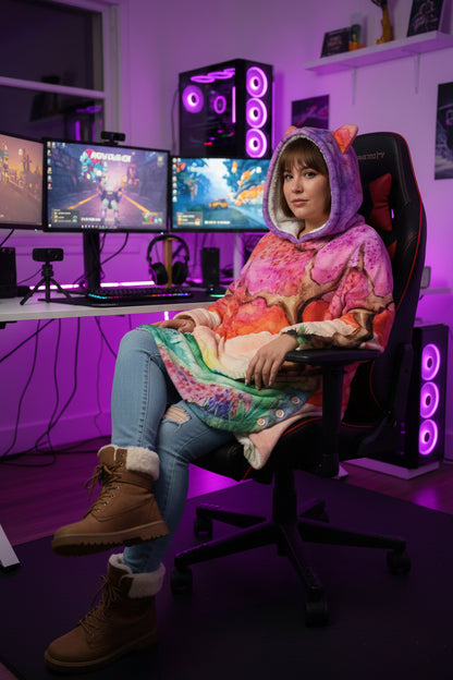 A New Dawn All-Over Print Women's Flannel Hoodie with Cat Ears