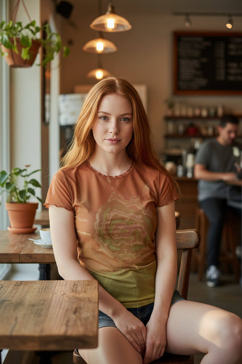 Sun burst All-Over Print Women's Short Sleeve Mesh Blouse