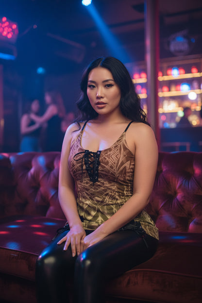 Sketch Sunset All-Over Print Women's V-neck Eyelet Lace-up Cami Dress