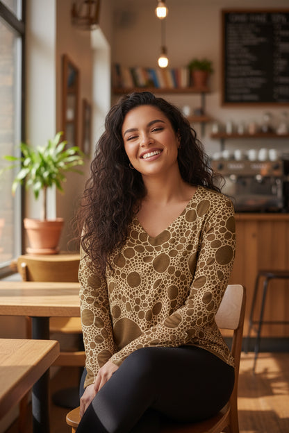 Lost in Circles Sunset All-Over Print Women's V-neck T-shirt With Curved Hem(Plus Size)