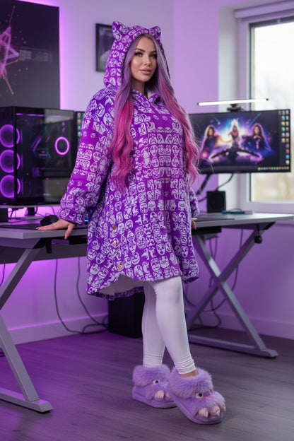 Faces Passion Pink All-Over Print Women's Flannel Hoodie with Cat Ears