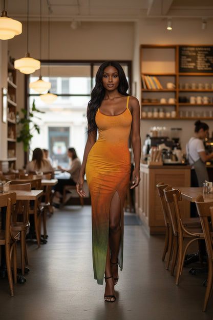 Autumn's Heart All-Over Print Women's Long Dress with Slit