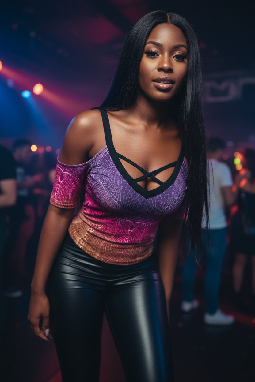 Signs of life Sunset All-Over Print Women's Cold Shoulder T-shirt With Criss Cross Strips