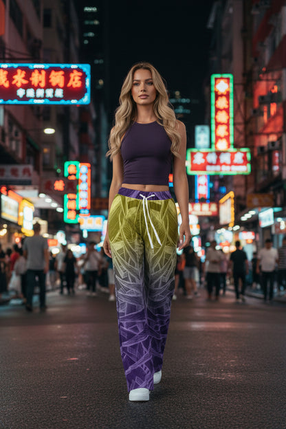 Sketch Purple and Gold All-Over Print Women's Casual Pants