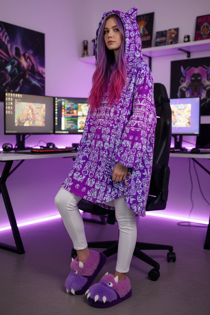 Faces Passion Pink All-Over Print Women's Flannel Hoodie with Cat Ears