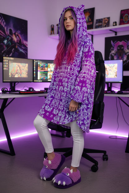 Faces Passion Pink All-Over Print Women's Flannel Hoodie with Cat Ears