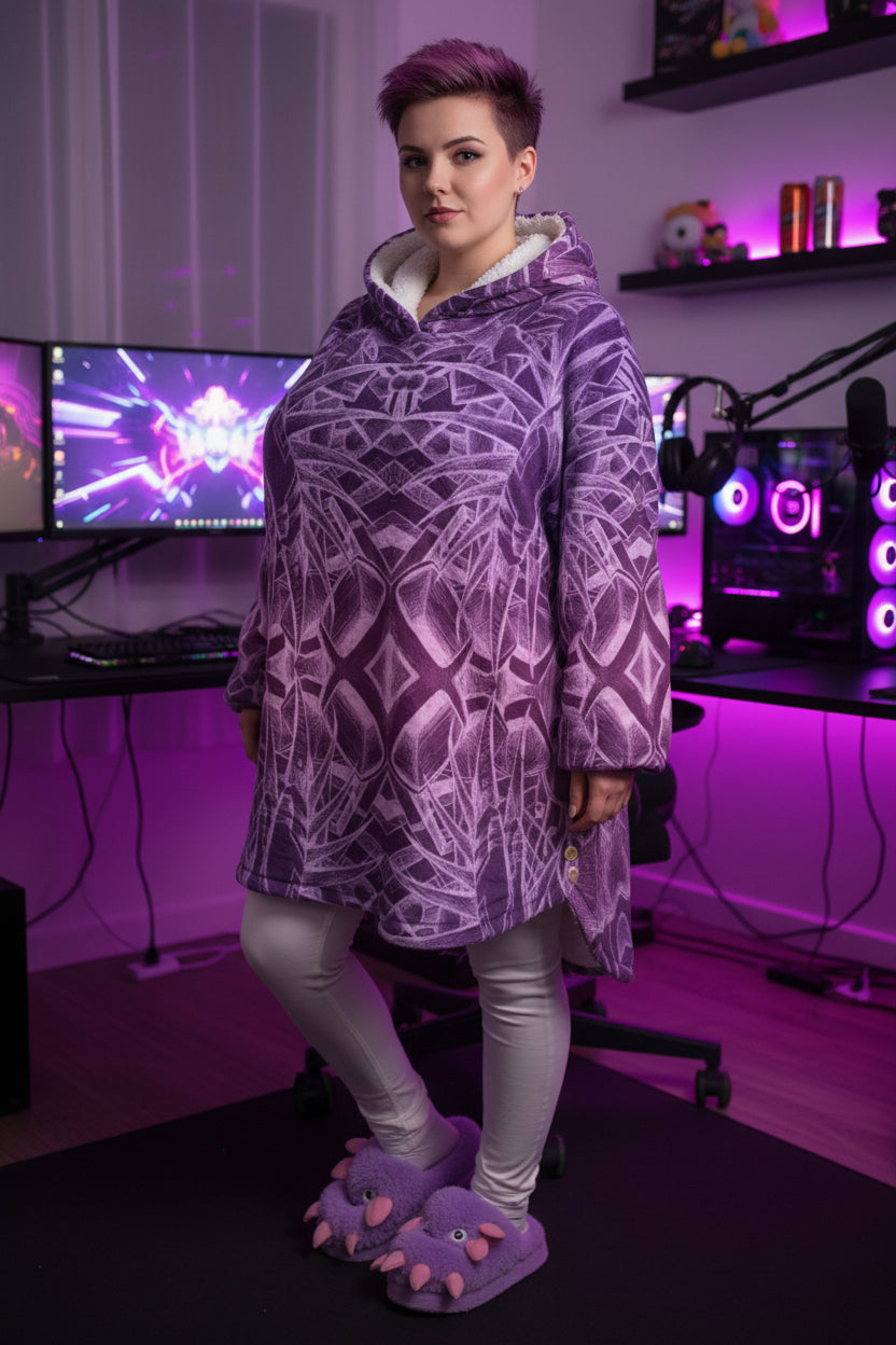 Sketch Orchid All-Over Print Women's Flannel Hoodie with Cat Ears