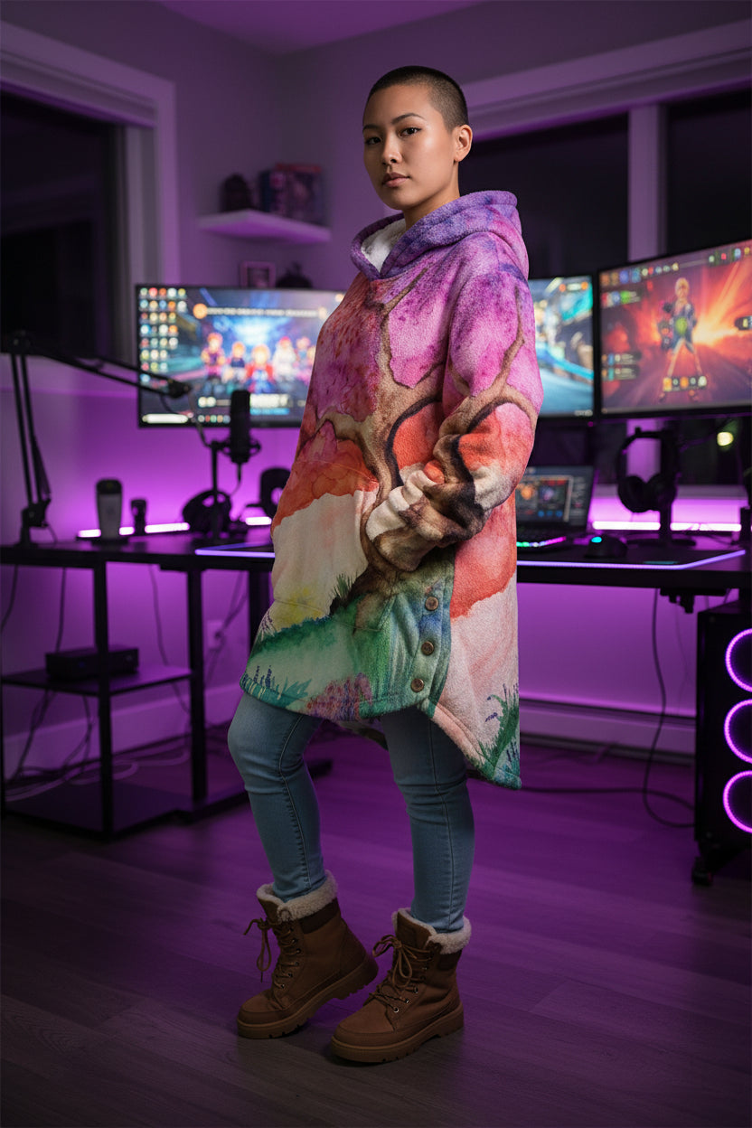 A New Dawn All-Over Print Women's Flannel Hoodie with Cat Ears