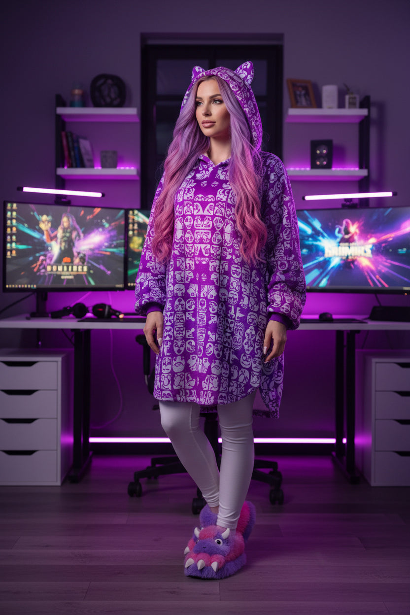 Faces Passion Pink All-Over Print Women's Flannel Hoodie with Cat Ears