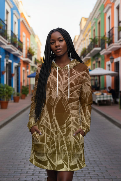 Sketch Sunset All-Over Print Women's Longline Hoodie Dress