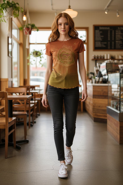 Sun burst All-Over Print Women's Short Sleeve Mesh Blouse