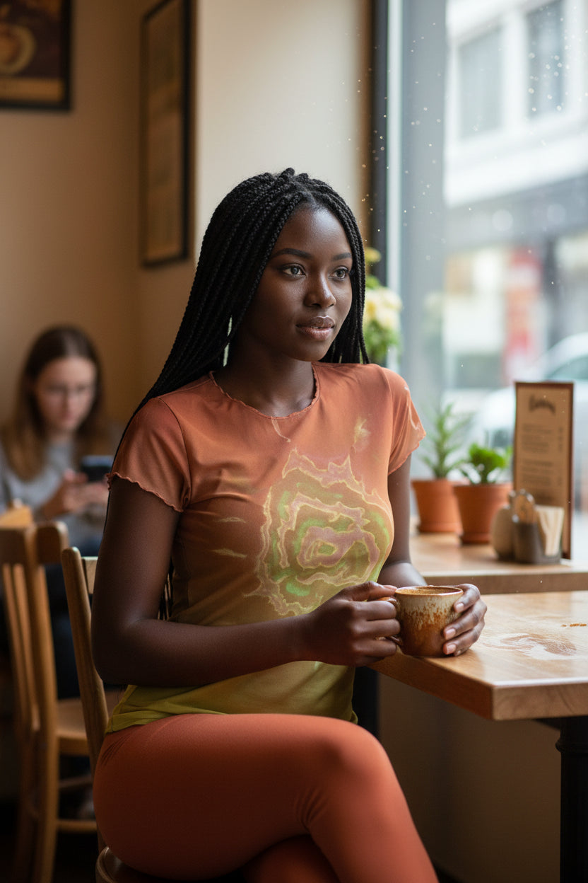 Sun burst All-Over Print Women's Short Sleeve Mesh Blouse