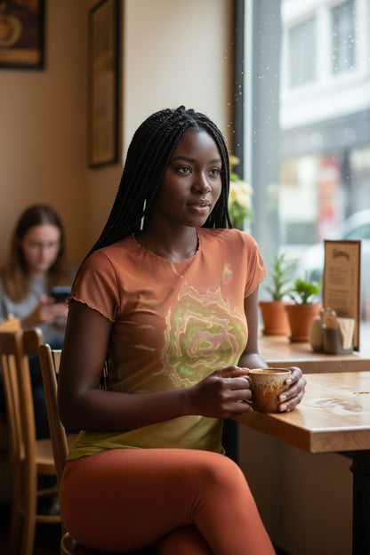 Sun burst All-Over Print Women's Short Sleeve Mesh Blouse