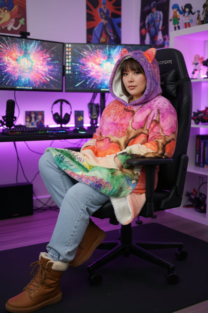 A New Dawn All-Over Print Women's Flannel Hoodie with Cat Ears