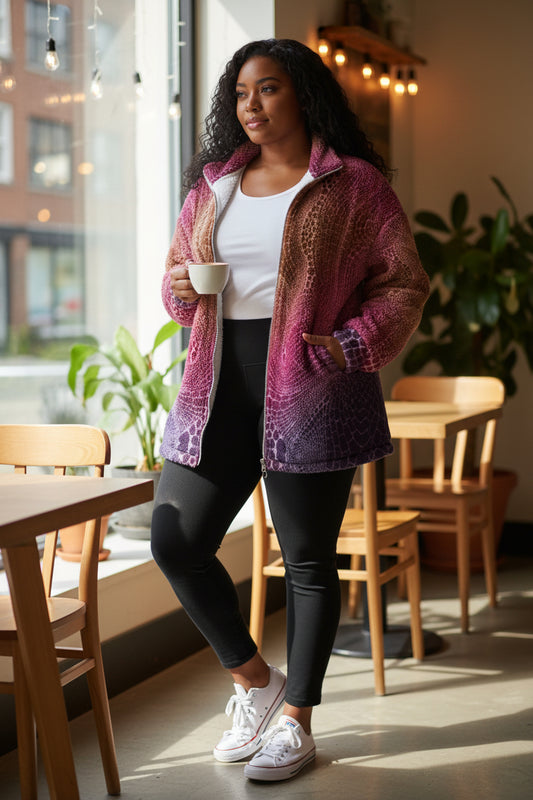 Signs of Life Sunset All-Over Print Unisex Borg Fleece Stand-up Collar Coat With Zipper Closure(Plus Size)