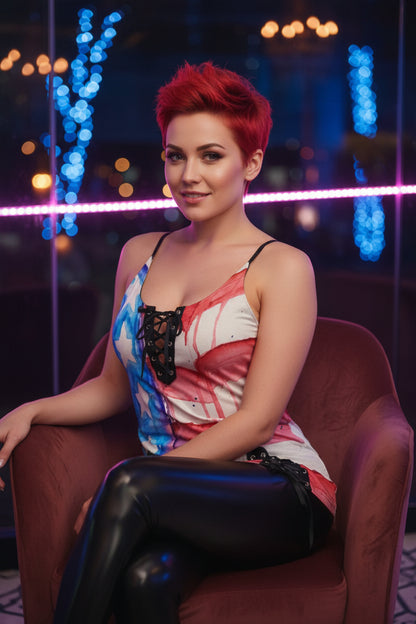 Faded Glory All-Over Print Women's V-neck Eyelet Lace-up Cami Dress